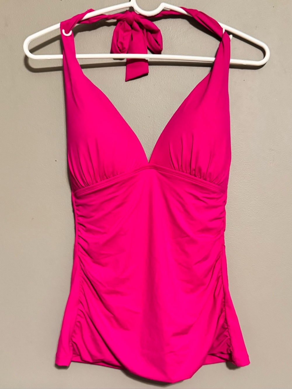 Lauren Ralph Lauren Beach Club Slimming Pink Tankini Top Molded Cup Halter Sz 8
